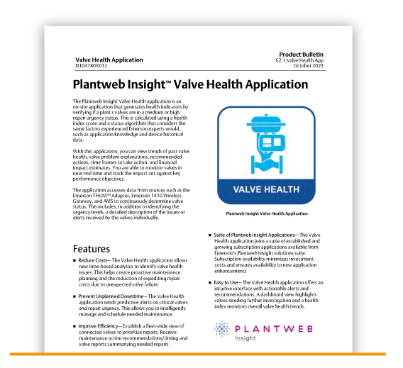 Plantweb Insight™ Valve Health Application